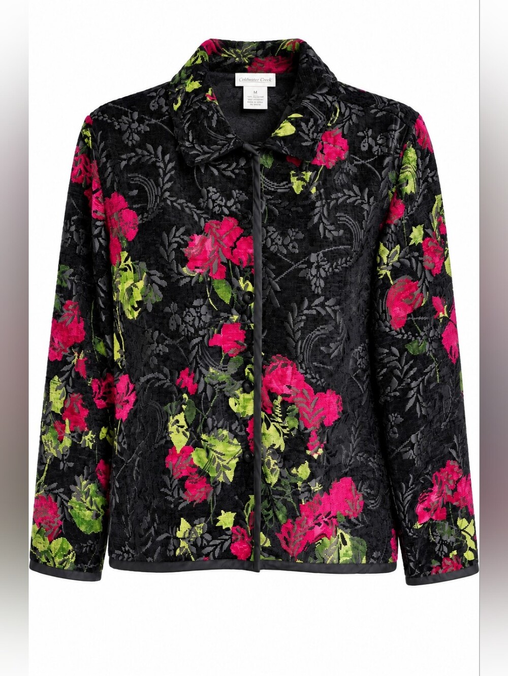 Coldwater Creek Floral Jacquard Reversable Jacket Buttoned Multi-Colored Medium